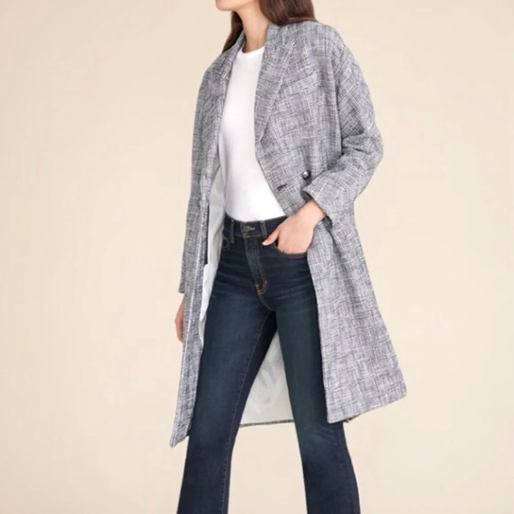 Veronica Beard Fiona Plaid Check Tweed Coat Size Medium Blue Multi